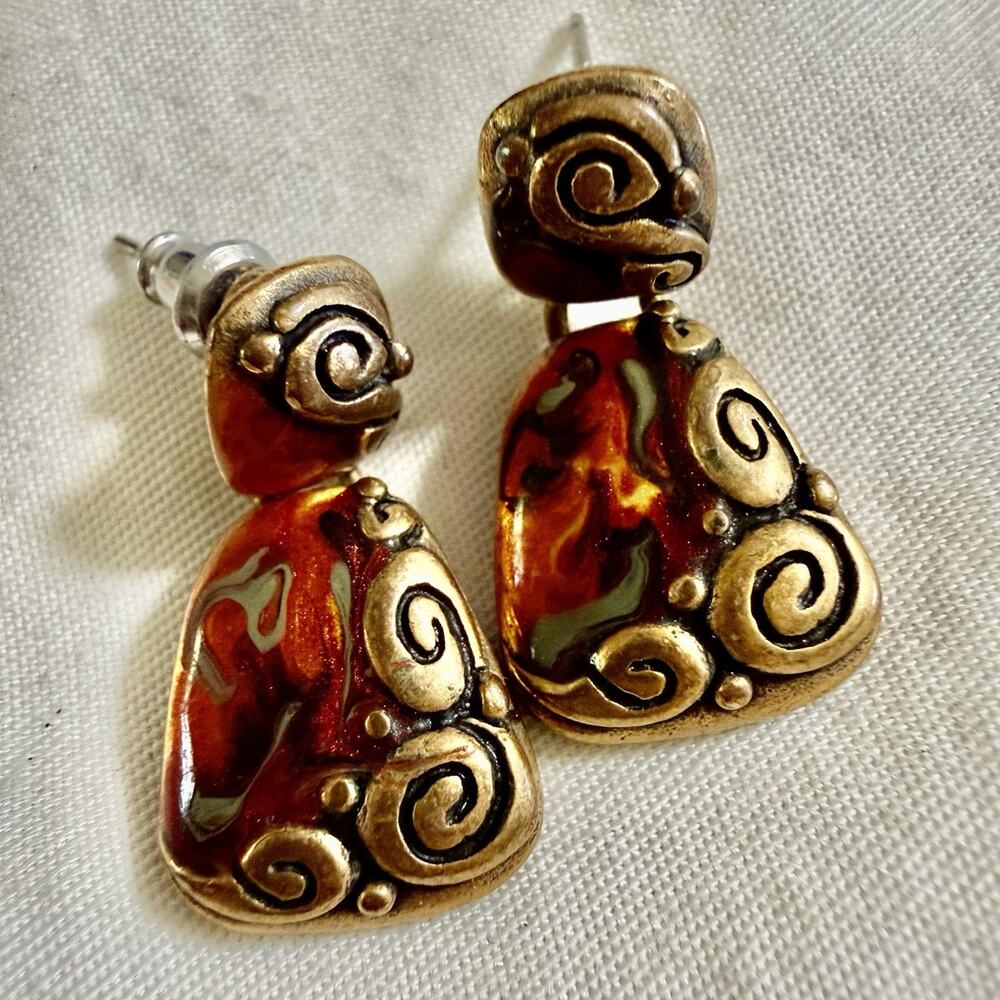 Chicos Geometric Enamel Statement Drop Earrings Gift Retro Women Jewelry
